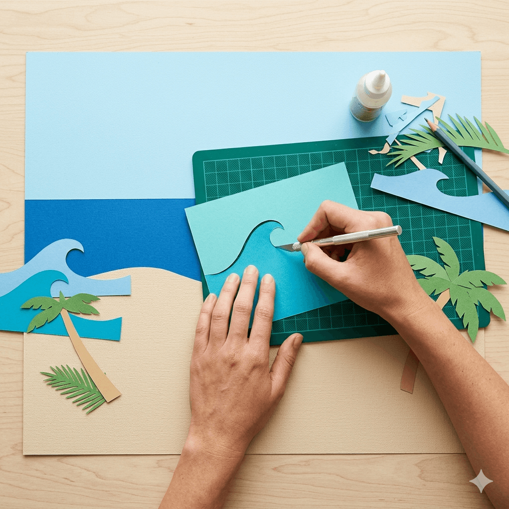 Cutting paper wave shapes for the base layer