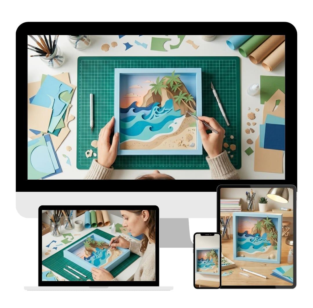 The Paper Beachscape Course shown on desktop, laptop, tablet, and phone